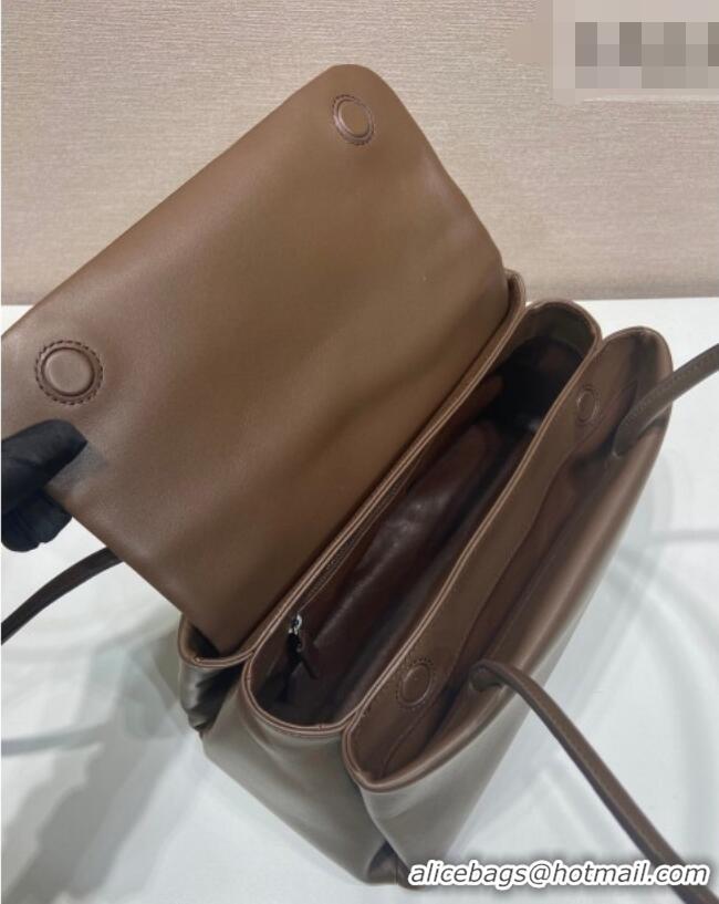 Cheap Discount Prada Passage medium leather bag with Re-Nylon flap 1BA495 Coffee Brown 2026