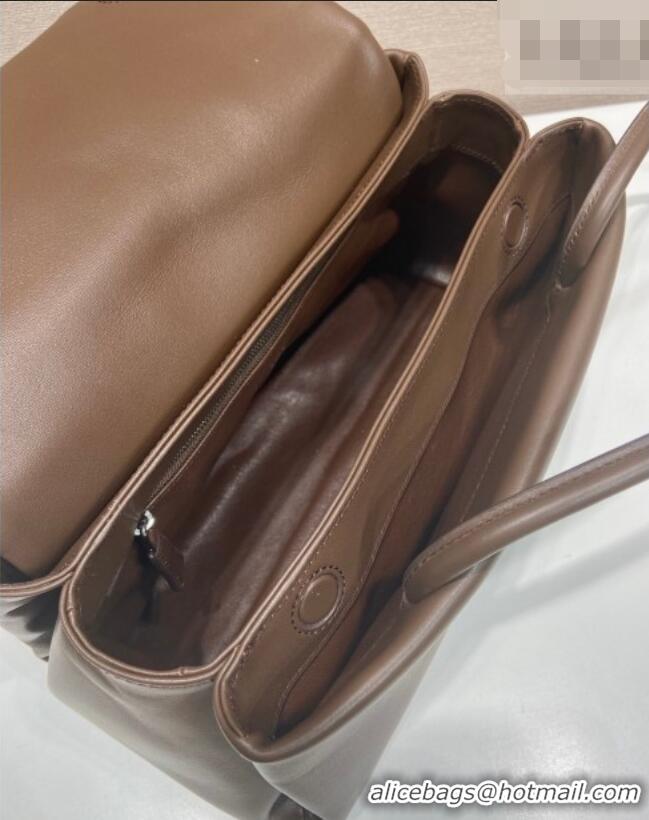 Cheap Discount Prada Passage medium leather bag with Re-Nylon flap 1BA495 Coffee Brown 2026