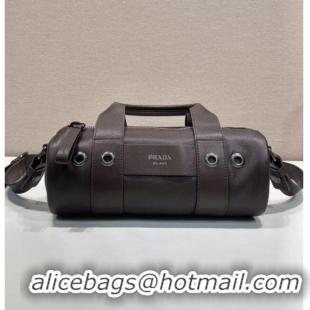 Top Quality Prada Prada Route medium leather top-handle bag 1BB161 Coffee Brown 2026