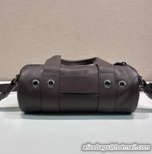 Top Quality Prada Prada Route medium leather top-handle bag 1BB161 Coffee Brown 2026