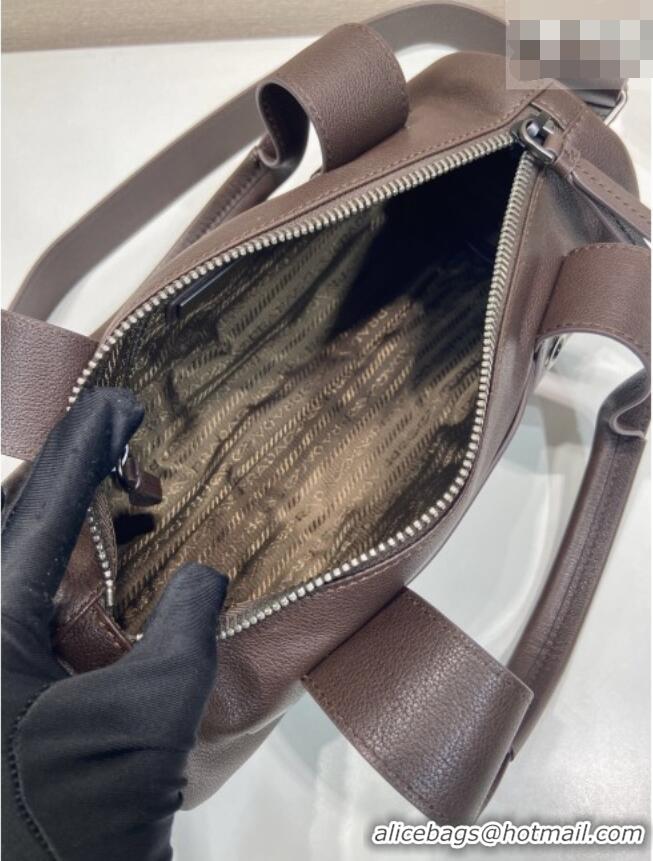 Top Quality Prada Prada Route medium leather top-handle bag 1BB161 Coffee Brown 2026