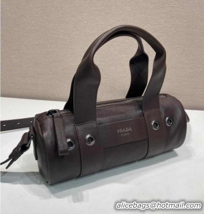 Top Quality Prada Prada Route medium leather top-handle bag 1BB161 Coffee Brown 2026