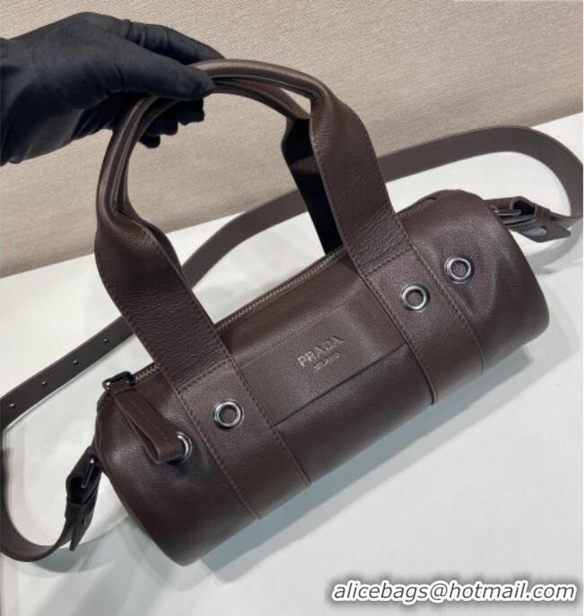 Top Quality Prada Prada Route medium leather top-handle bag 1BB161 Coffee Brown 2026