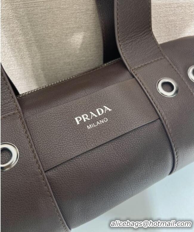 Top Quality Prada Prada Route medium leather top-handle bag 1BB161 Coffee Brown 2026
