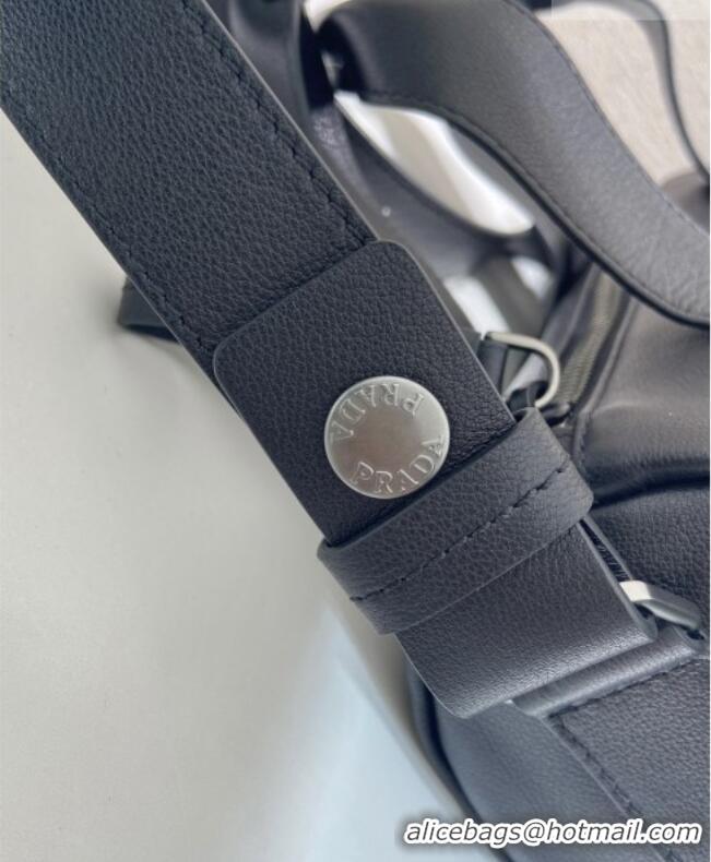 Luxury Cheap Prada Route medium leather top-handle bag 1BB161 Black 2026