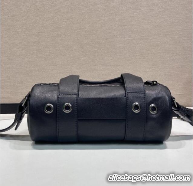 Luxury Cheap Prada Route medium leather top-handle bag 1BB161 Black 2026