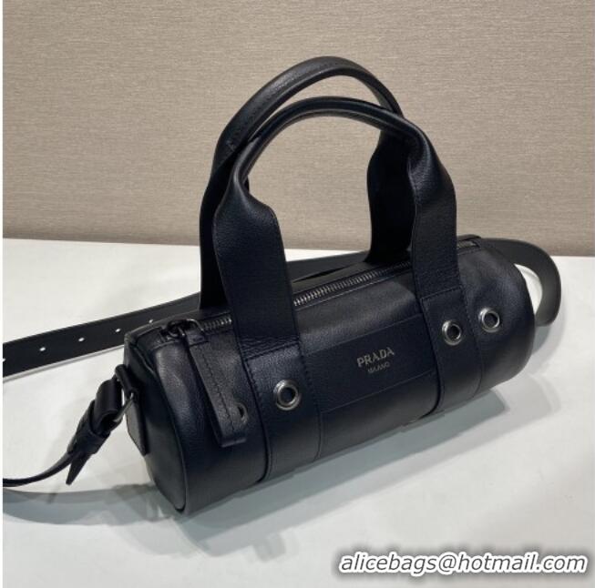 Luxury Cheap Prada Route medium leather top-handle bag 1BB161 Black 2026