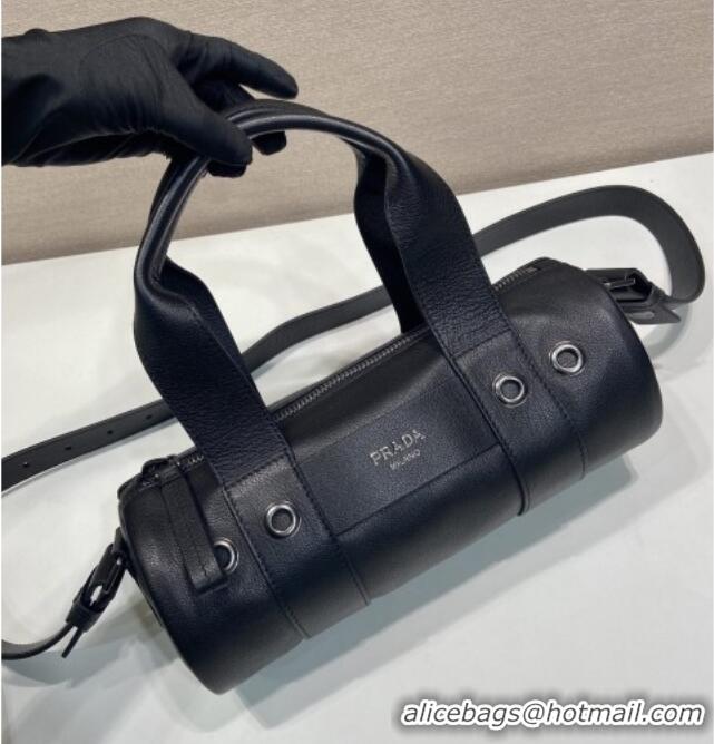 Luxury Cheap Prada Route medium leather top-handle bag 1BB161 Black 2026