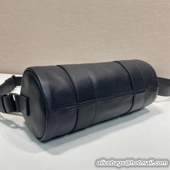 Luxury Cheap Prada Route medium leather top-handle bag 1BB161 Black 2026