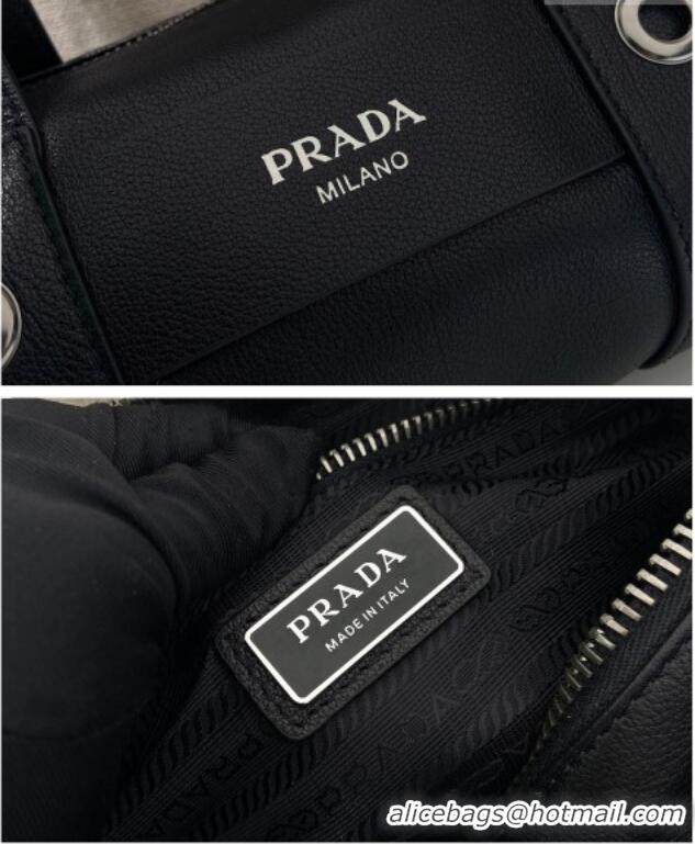 Luxury Cheap Prada Route medium leather top-handle bag 1BB161 Black 2026