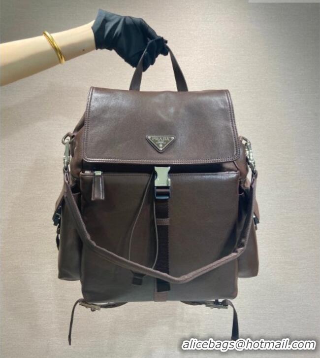 Best Price Prada Men's Explore leather backpack bag 2VZ118 Coffee Brown 2026