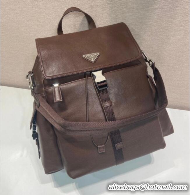 Best Price Prada Men's Explore leather backpack bag 2VZ118 Coffee Brown 2026