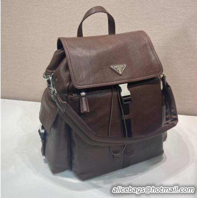 Best Price Prada Men's Explore leather backpack bag 2VZ118 Coffee Brown 2026