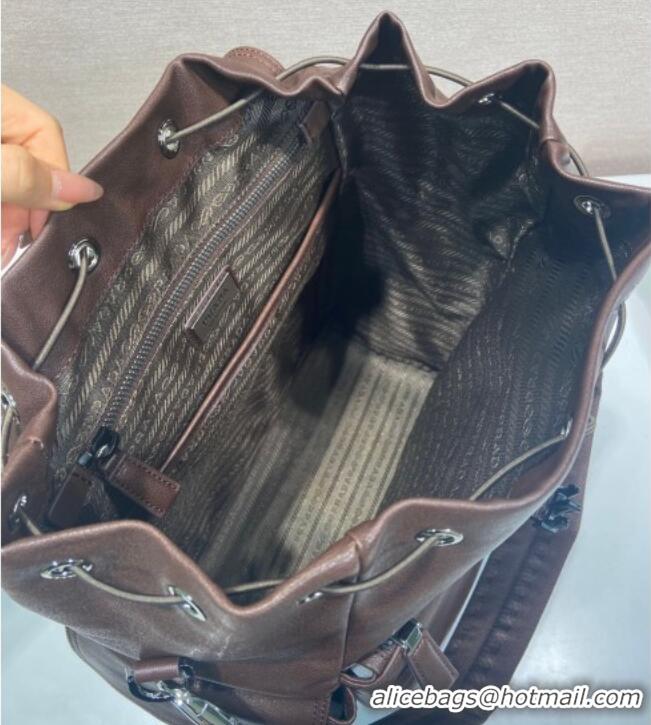 Best Price Prada Men's Explore leather backpack bag 2VZ118 Coffee Brown 2026