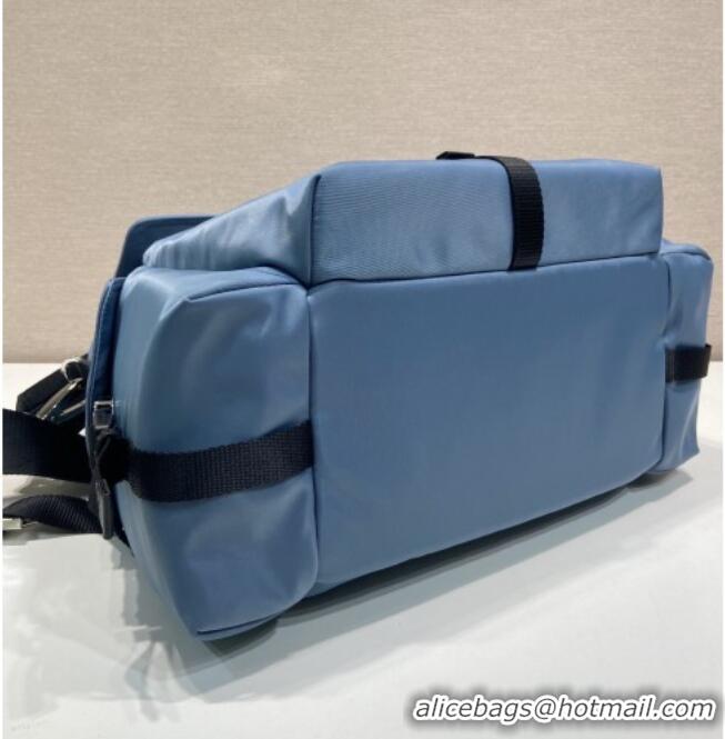 Luxury Cheap Prada Men's Explore Re-Nylon and leather backpack bag 2VZ118 Blue 2026