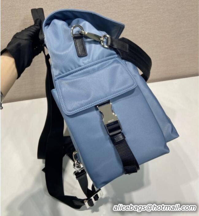 Luxury Cheap Prada Men's Explore Re-Nylon and leather backpack bag 2VZ118 Blue 2026