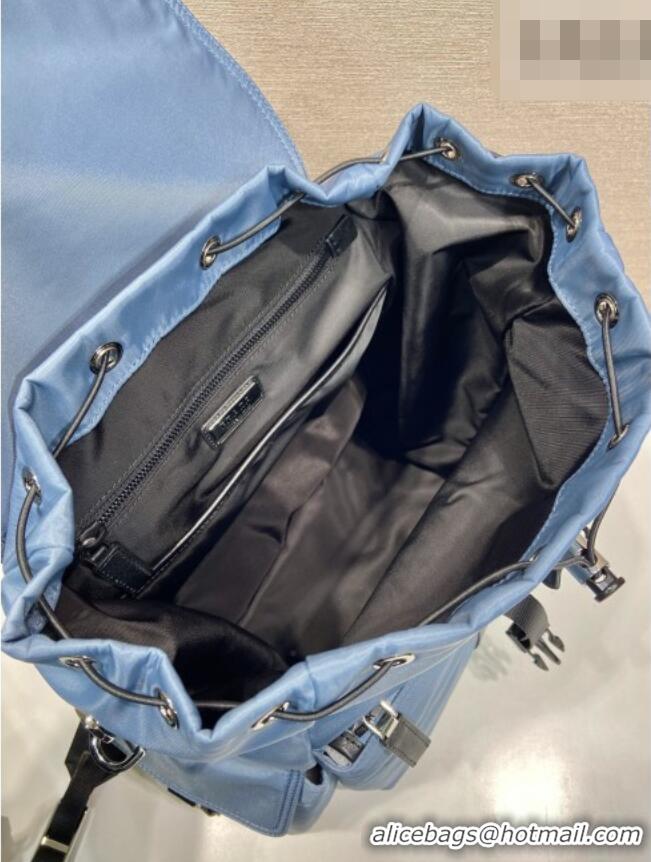 Luxury Cheap Prada Men's Explore Re-Nylon and leather backpack bag 2VZ118 Blue 2026