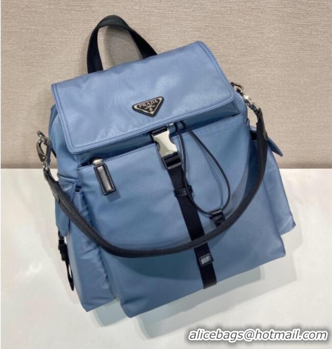 Luxury Cheap Prada Men's Explore Re-Nylon and leather backpack bag 2VZ118 Blue 2026