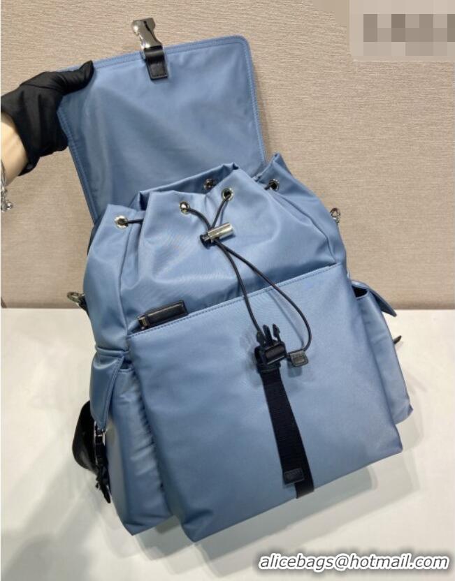Luxury Cheap Prada Men's Explore Re-Nylon and leather backpack bag 2VZ118 Blue 2026