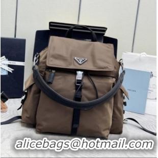 Best Price Prada Men's Explore Re-Nylon and leather backpack bag 2VZ118 Sienna Brown 2025