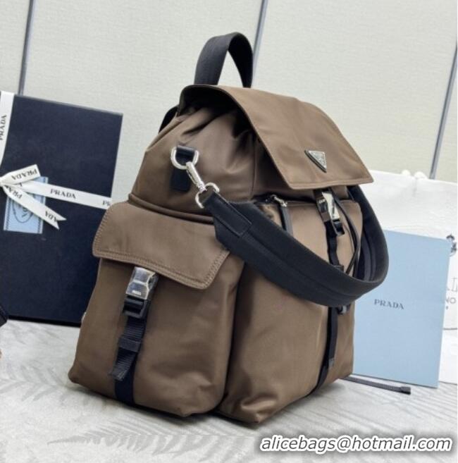 Best Price Prada Men's Explore Re-Nylon and leather backpack bag 2VZ118 Sienna Brown 2025