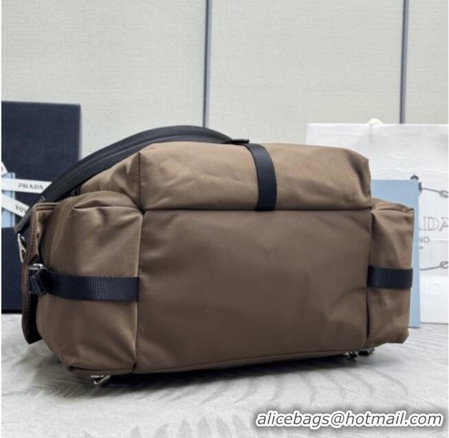 Best Price Prada Men's Explore Re-Nylon and leather backpack bag 2VZ118 Sienna Brown 2025