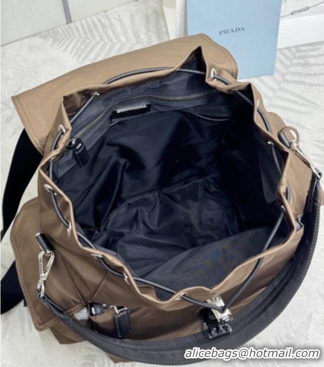 Best Price Prada Men's Explore Re-Nylon and leather backpack bag 2VZ118 Sienna Brown 2025