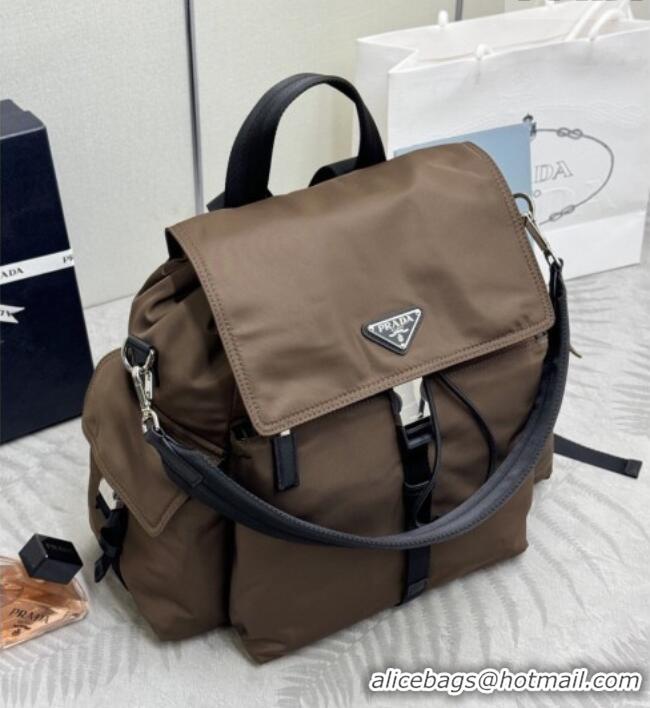 Best Price Prada Men's Explore Re-Nylon and leather backpack bag 2VZ118 Sienna Brown 2025
