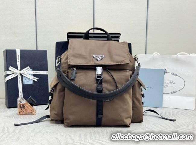 Best Price Prada Men's Explore Re-Nylon and leather backpack bag 2VZ118 Sienna Brown 2025
