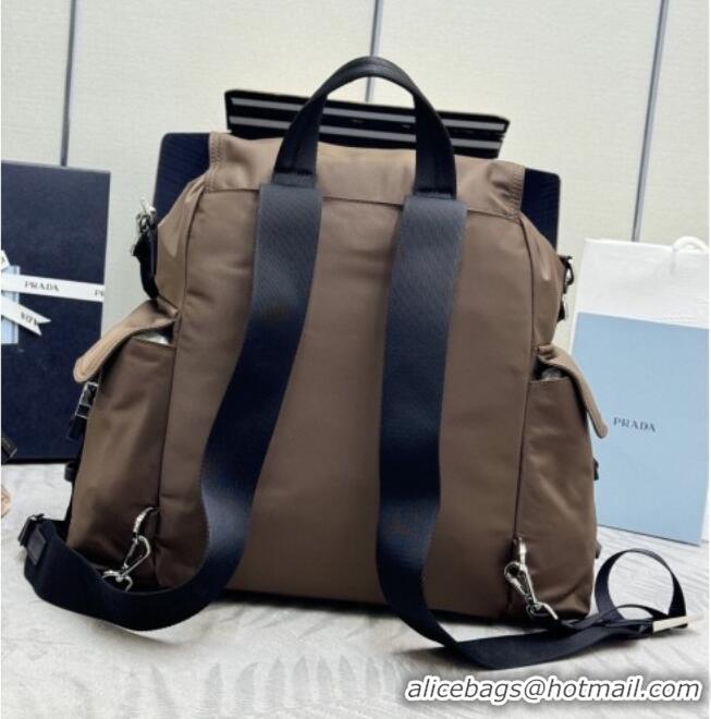Best Price Prada Men's Explore Re-Nylon and leather backpack bag 2VZ118 Sienna Brown 2025
