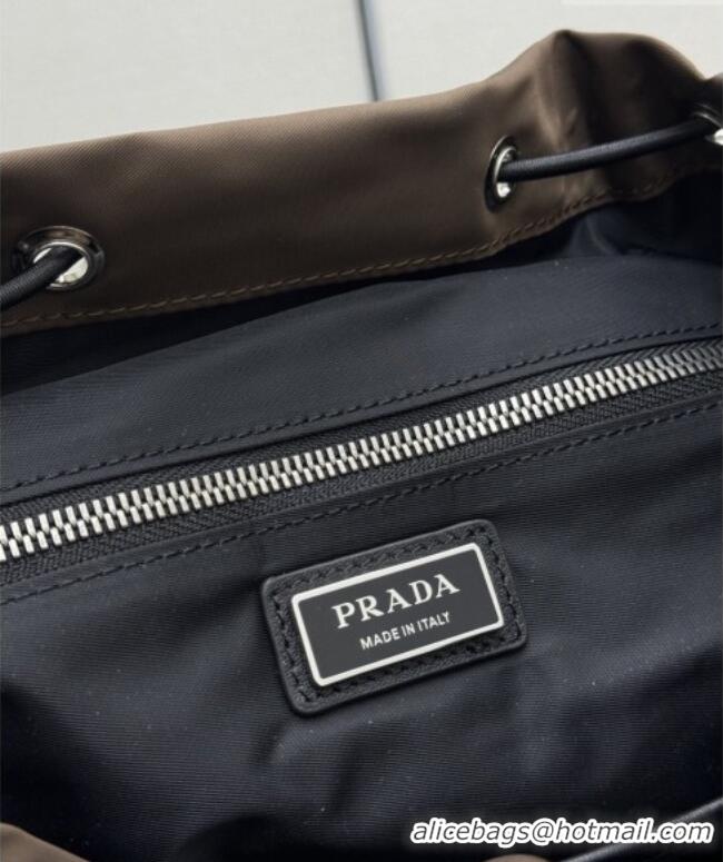 Best Price Prada Men's Explore Re-Nylon and leather backpack bag 2VZ118 Sienna Brown 2025
