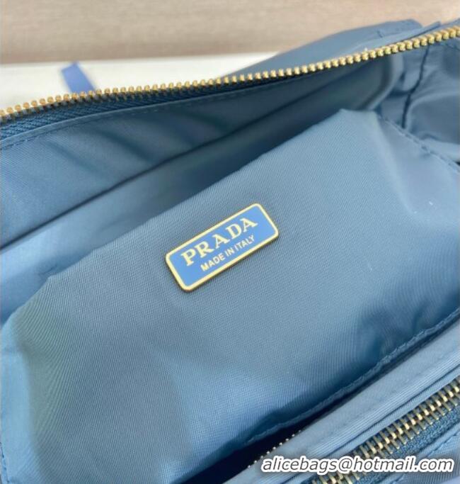 Luxury Discount Prada Explore medium Re-Nylon shoulder bag with flap 1BD394 Blue 2026