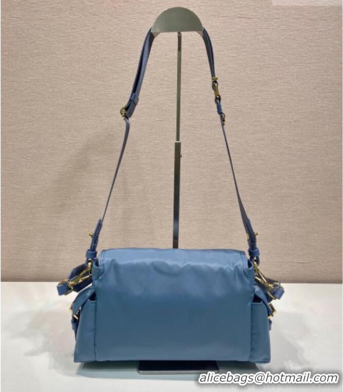 Luxury Discount Prada Explore medium Re-Nylon shoulder bag with flap 1BD394 Blue 2026