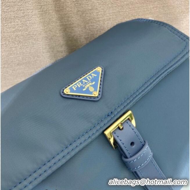Luxury Discount Prada Explore medium Re-Nylon shoulder bag with flap 1BD394 Blue 2026