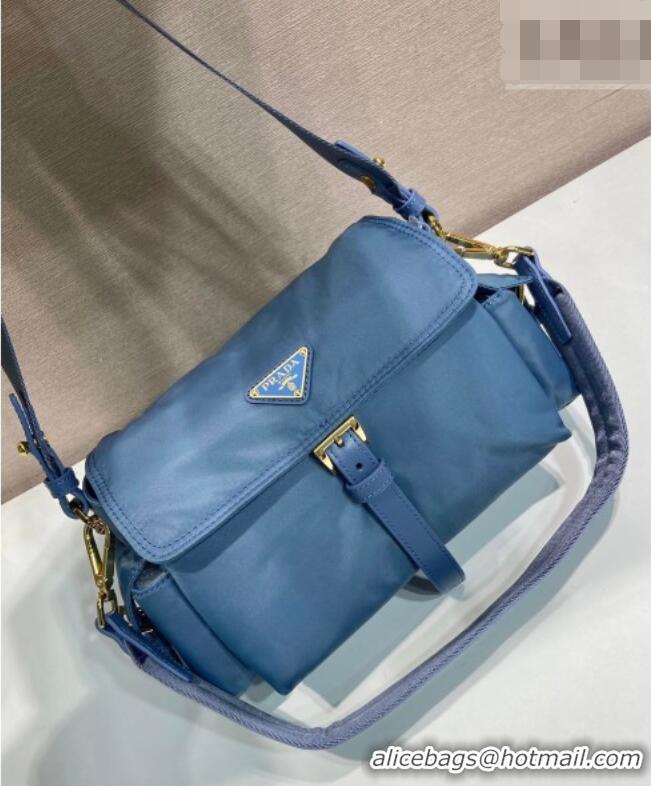 Luxury Discount Prada Explore medium Re-Nylon shoulder bag with flap 1BD394 Blue 2026