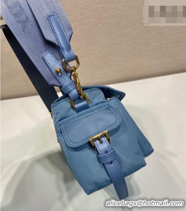 Luxury Discount Prada Explore medium Re-Nylon shoulder bag with flap 1BD394 Blue 2026