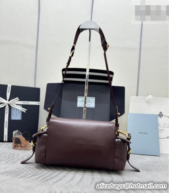 Best Price Prada Explore medium nappa leather shoulder bag with flap 1BD394 Burgundy 2026