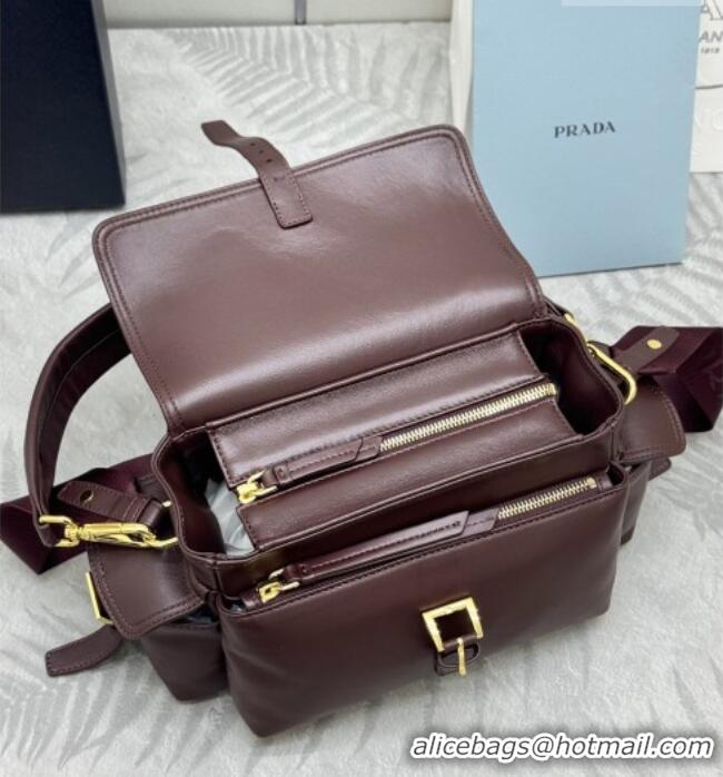 Best Price Prada Explore medium nappa leather shoulder bag with flap 1BD394 Burgundy 2026