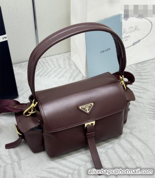 Best Price Prada Explore medium nappa leather shoulder bag with flap 1BD394 Burgundy 2026