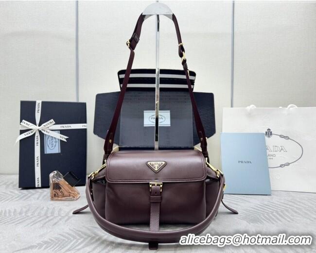Best Price Prada Explore medium nappa leather shoulder bag with flap 1BD394 Burgundy 2026