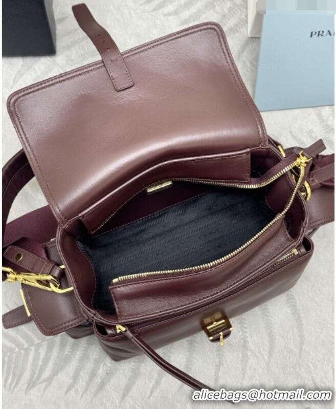 Best Price Prada Explore medium nappa leather shoulder bag with flap 1BD394 Burgundy 2026