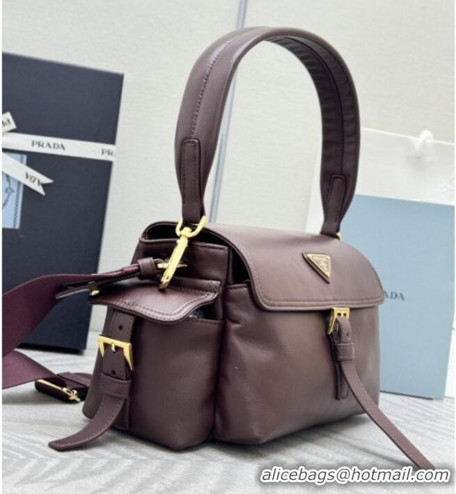 Best Price Prada Explore medium nappa leather shoulder bag with flap 1BD394 Burgundy 2026