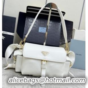 Most Popular Prada Explore medium nappa leather shoulder bag with flap 1BD394 White 2026