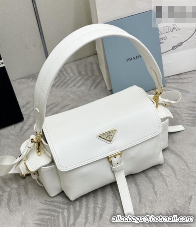 Most Popular Prada Explore medium nappa leather shoulder bag with flap 1BD394 White 2026