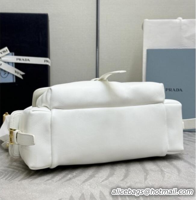 Most Popular Prada Explore medium nappa leather shoulder bag with flap 1BD394 White 2026