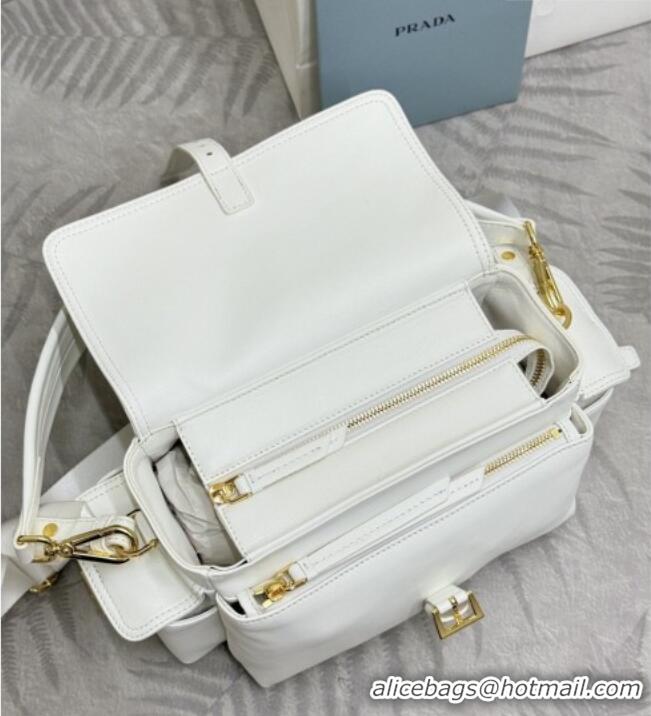 Most Popular Prada Explore medium nappa leather shoulder bag with flap 1BD394 White 2026