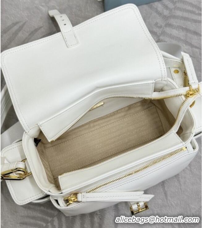 Most Popular Prada Explore medium nappa leather shoulder bag with flap 1BD394 White 2026