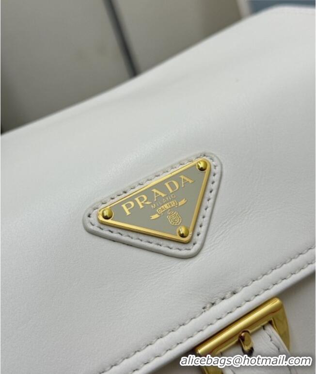 Most Popular Prada Explore medium nappa leather shoulder bag with flap 1BD394 White 2026