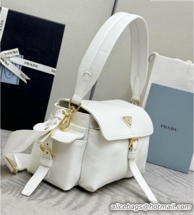 Most Popular Prada Explore medium nappa leather shoulder bag with flap 1BD394 White 2026
