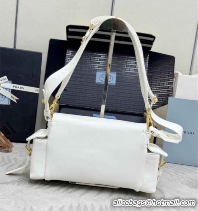 Most Popular Prada Explore medium nappa leather shoulder bag with flap 1BD394 White 2026